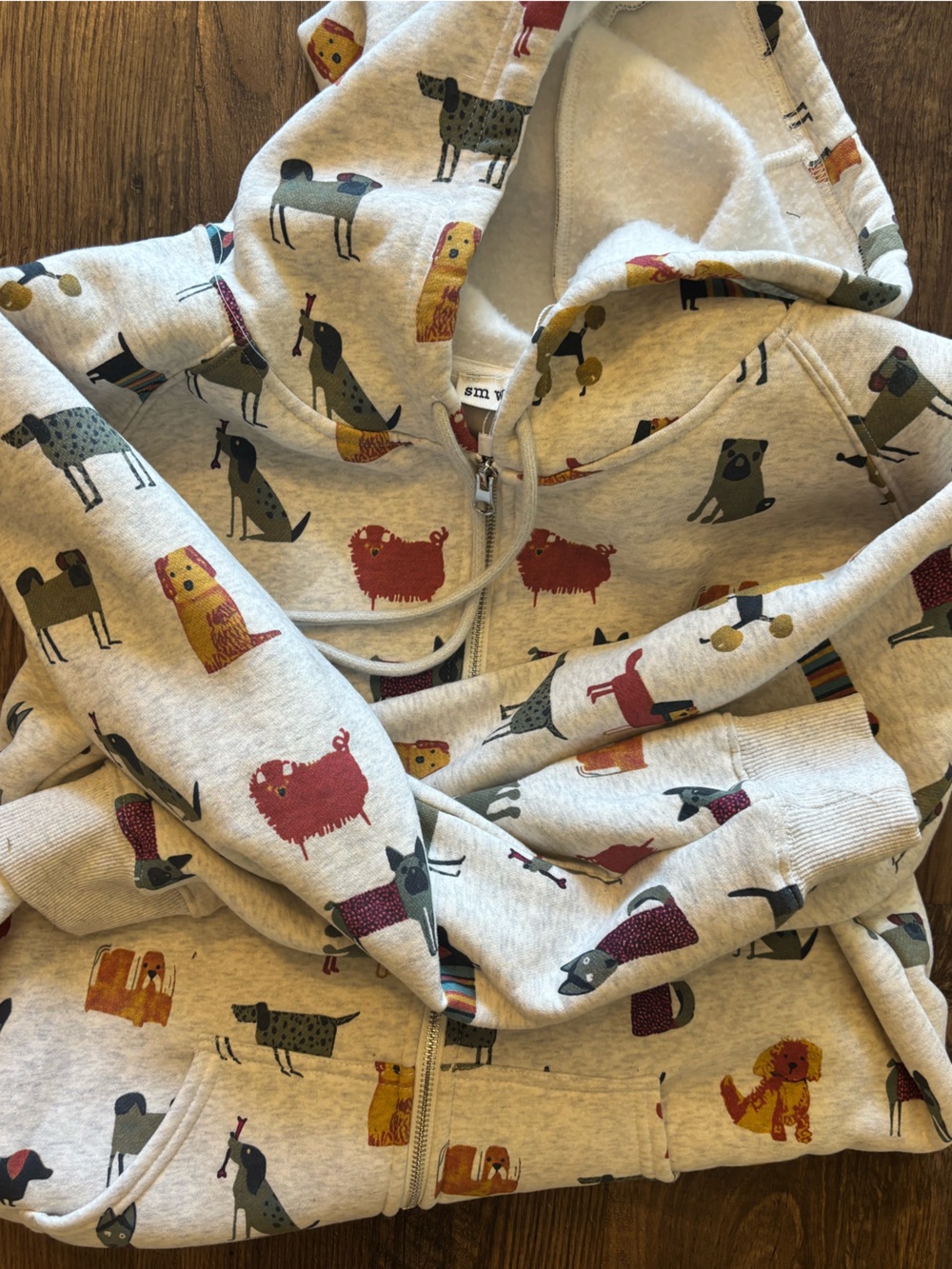 Zip-Up Hoodie with Colorful Dog Print - Light Heather Gray